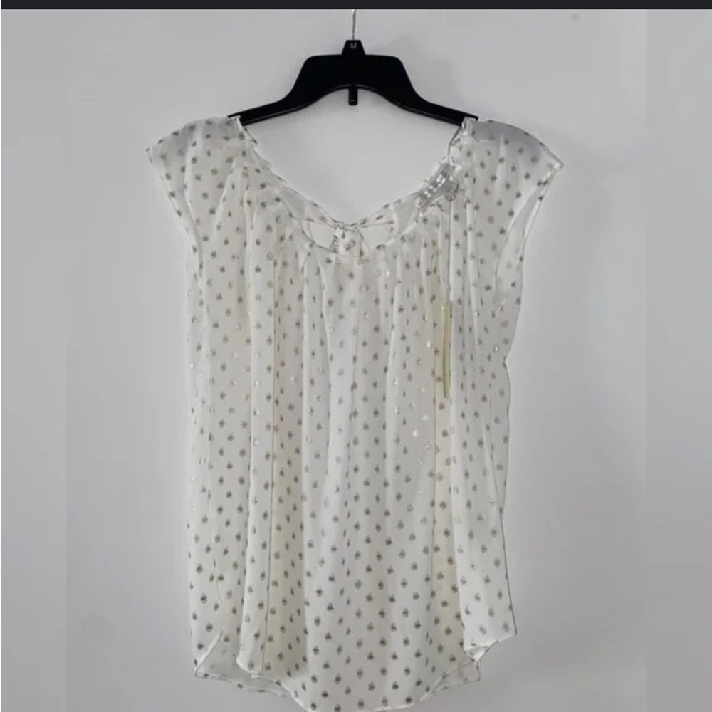 LC Lauren Conrad Cream Blouse with Subtle Dots